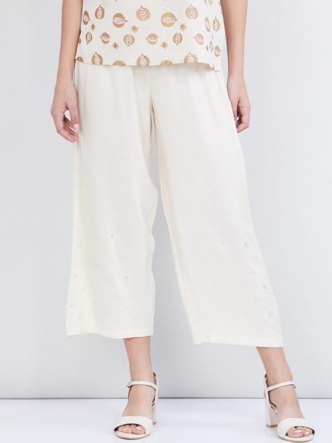 

max Women Cream-Coloured Solid Wide Leg Palazzos