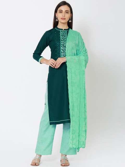 

Satrani Green Pure Cotton Unstitched Dress Material