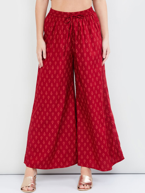 

max Women Red Printed Flared Palazzos