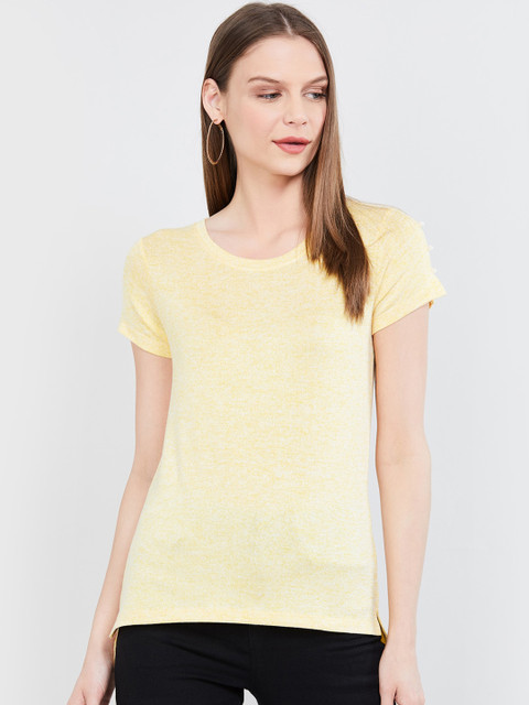 

max Women Yellow Solid Round Neck T-shirt