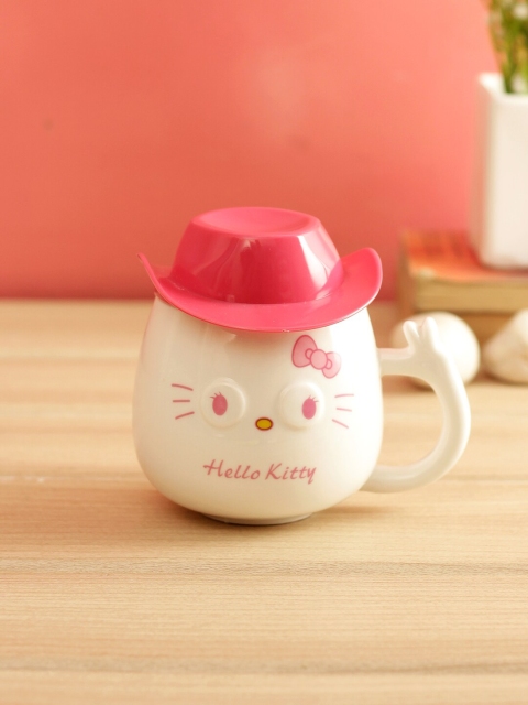 

WISHTANK White & Pink Cat Print Mug With Lid