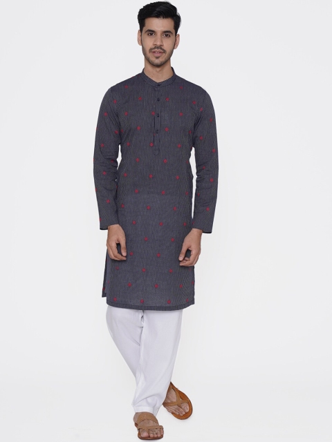 

Manyavar Men Blue Striped Straight Kurta