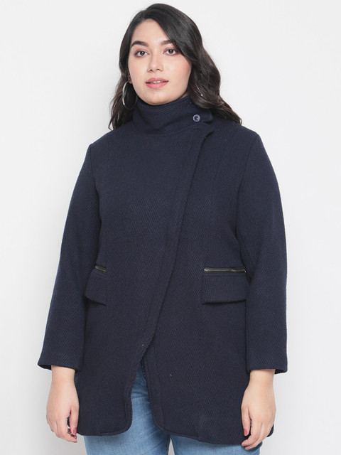 

Amydus Women Navy Blue Solid Single-Breasted Overcoat