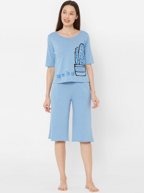 

Mystere Paris Women Blue Printed Night suit