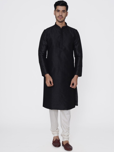 

Manyavar Men Black & White Self Design Kurta with Churidar