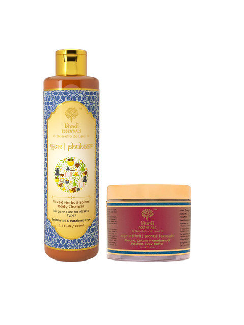 

KHADI ESSENTIALS Set of Amrut Tarangini Koum Kumkumadi Body Butter & Phuhar Body Wash, Maroon