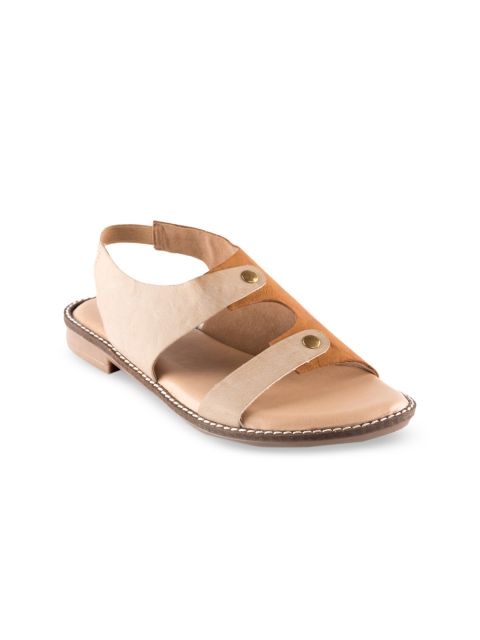 

Kraft Cellar Women Tan Brown & Beige Colourblocked PU Open Toe Flats