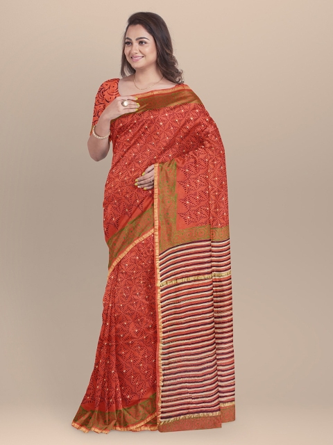 

BharatSthali Red Silk Cotton Printed Chanderi Saree