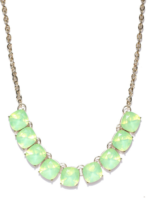 

ChicMela 18K Gold-Plated Sea-Green & White Stone Studded Necklace & Earring Gift Set