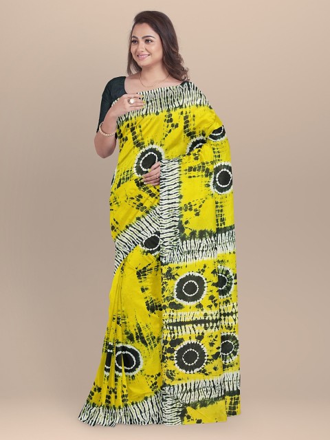 

BharatSthali Yellow Printed Handloom Pure Cotton Saree