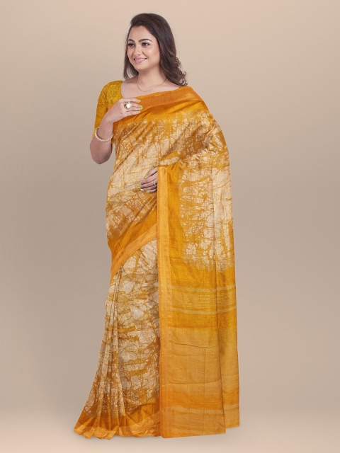 

BharatSthali Mustard Yellow Printed Pure Linen Saree