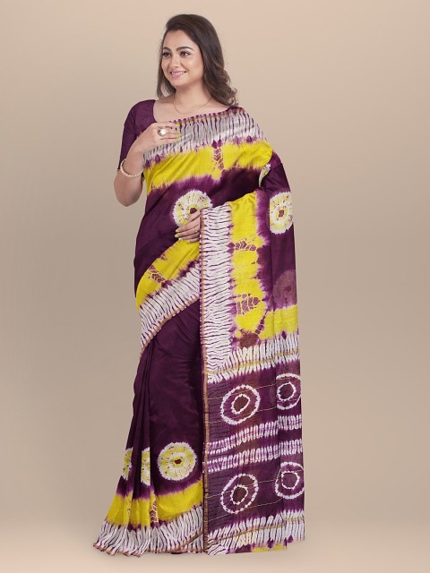 

BharatSthali Purple & Yellow Silk Cotton Dyed Saree