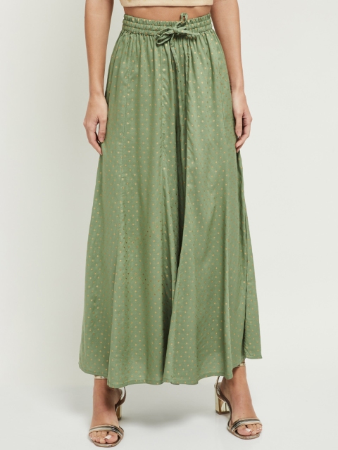 

max Women Green Printed Flared Palazzos