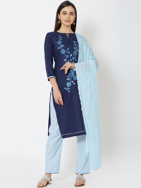 

Satrani Navy Blue & Blue Pure Cotton Unstitched Dress Material