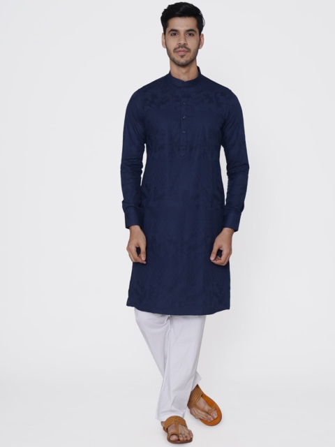 

Manyavar Men Navy Blue Woven Design A-Line Kurta