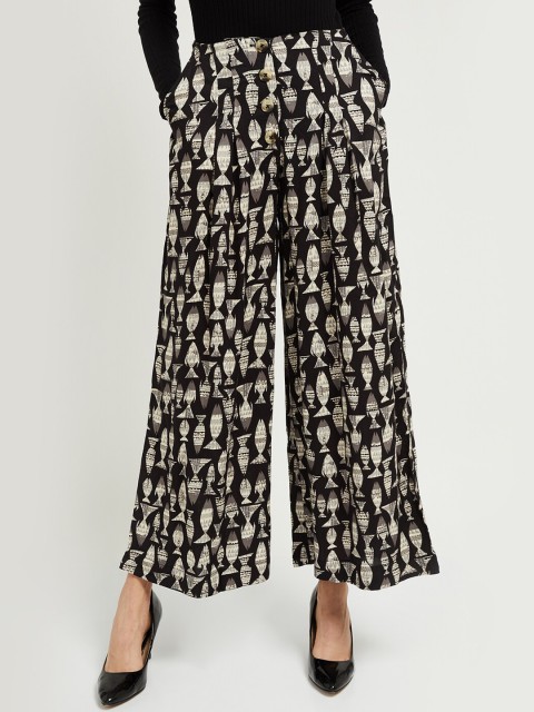 

max Women Black & Beige Printed Straight Palazzos