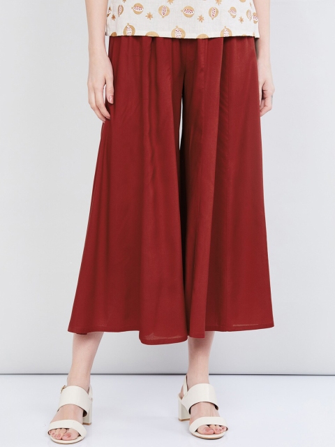 

max Women Maroon Solid Flared Palazzos