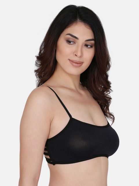 

PRETTYBOLD Black Solid Non-Wired Lightly Padded Bralette Bra PB-01 BLACK