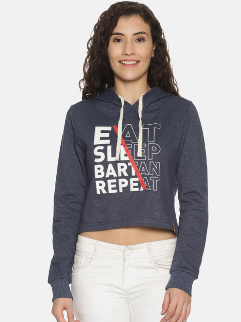 

Campus Sutra Women Navy Blue & White Printed Hooded Sweatshirt
