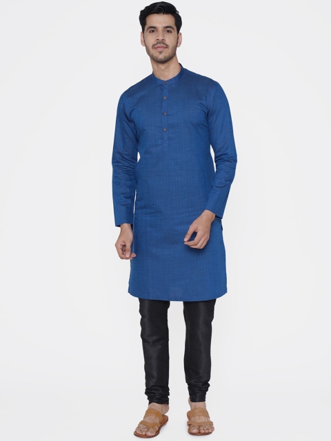 

Manyavar Men Blue Striped Straight Kurta