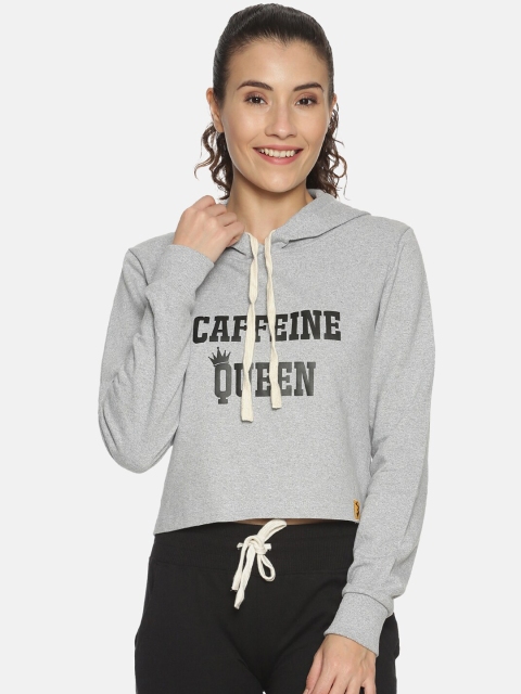 

Campus Sutra Women Grey Printed Hooded Sweatshirt