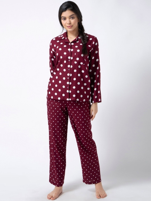 

ADORENITE Women Maroon Printed Night suit