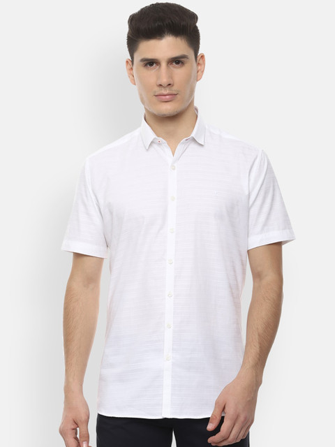 

V Dot Men White Slim Fit Self Design Casual Shirt