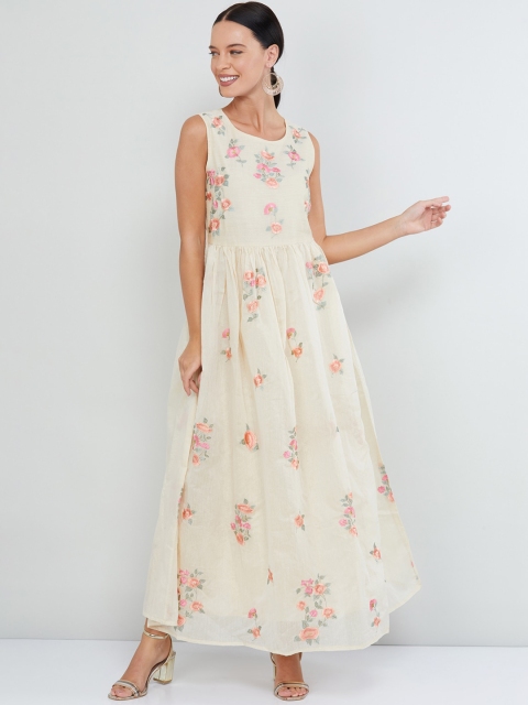 

max Women Cream Floral Printed Maxi Dress