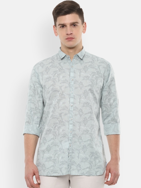 

V Dot Men Green Slim Fit Printed Casual Shirt