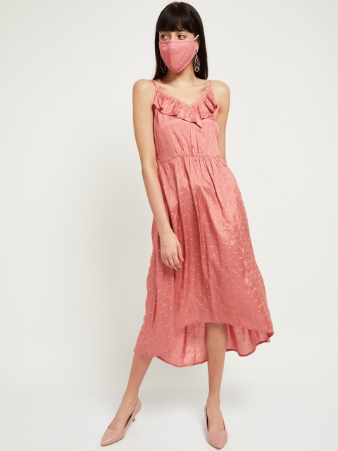 

max Women Pink Embroidered Fit and Flare Dress With a Mask