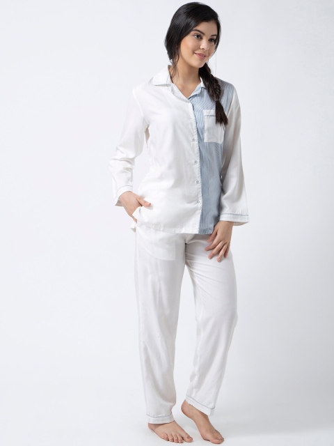 ADORENITE Women White Colourblocked Night suit