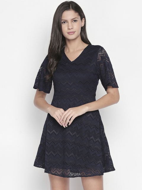 

Forever Glam by Pantaloons Women Navy Blue Self Design Fit and Flare Dress