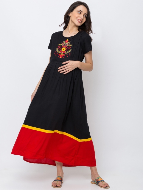 

MomToBe Women Black Colourblocked Maternity Maxi Dress