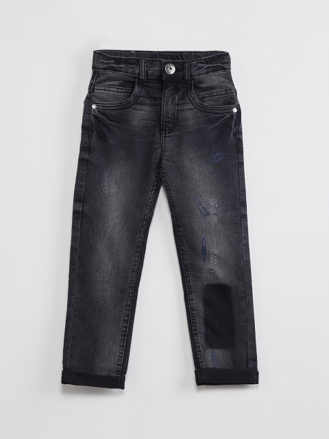 

max Boys Grey Regular Fit Low-Rise Low Distress Jeans