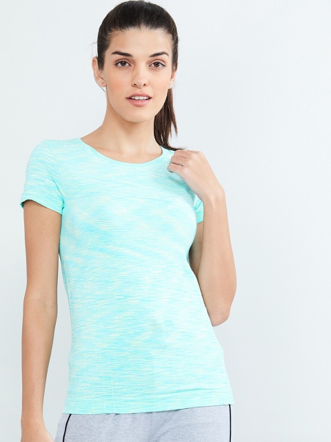 

max Women Mint Green & White Colourblocked Round Neck T-shirt