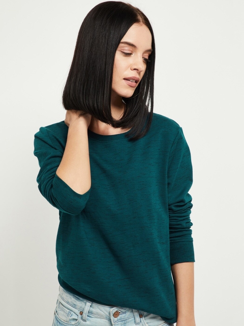 

max Women Teal Green Solid Round Neck T-shirt