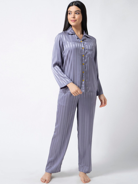 

ADORENITE Women Lavender Striped Night suit