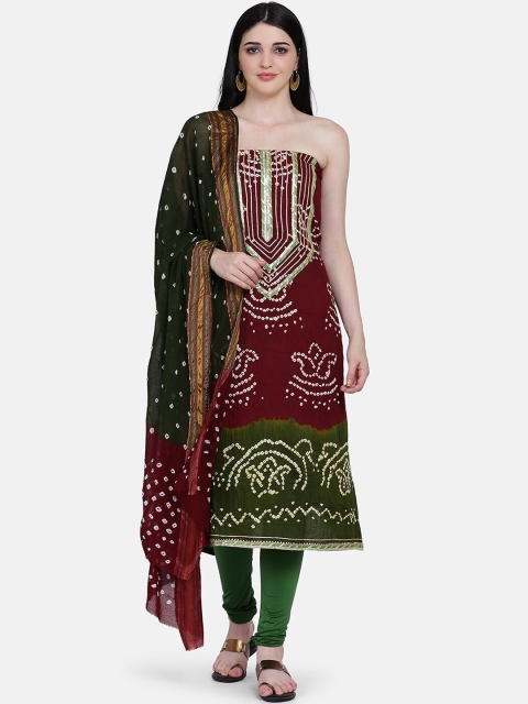 

BOMBAY SELECTIONS Maroon & Olive Green Printed Unstitched Dress Material