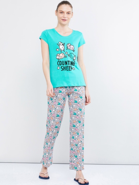 

max Women Blue & Grey Printed Night Suit
