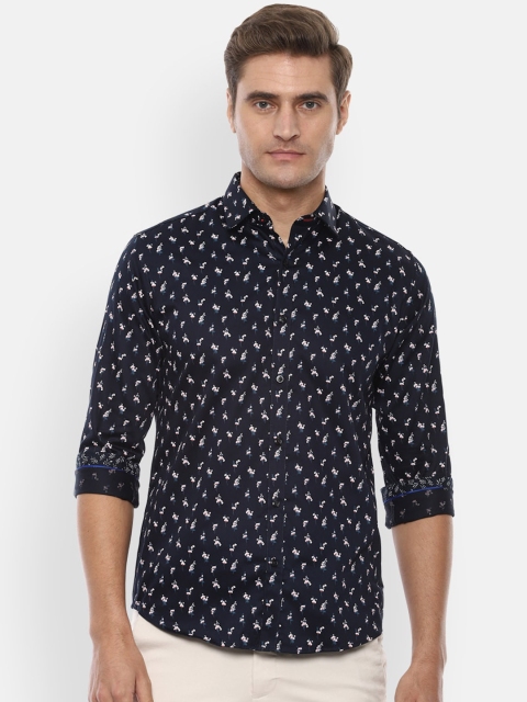 

V Dot Men Navy Blue Slim Fit Printed Casual Shirt