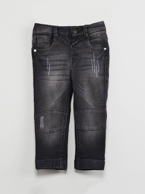

max Boys Black Slim Fit Mid-Rise Low Distress Stretchable Jeans