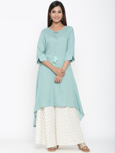 

Juniper Women Turquoise Blue Solid A-Line Kurta