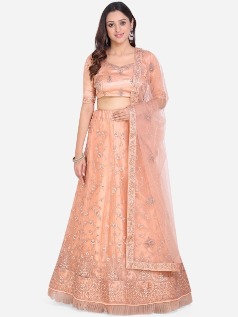 

Mitera Peach-Coloured Unstitched Lehenga & Blouse with Dupatta