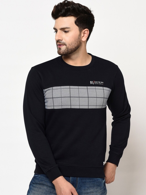 

Octave Men Navy Blue Checked Sweatshirt