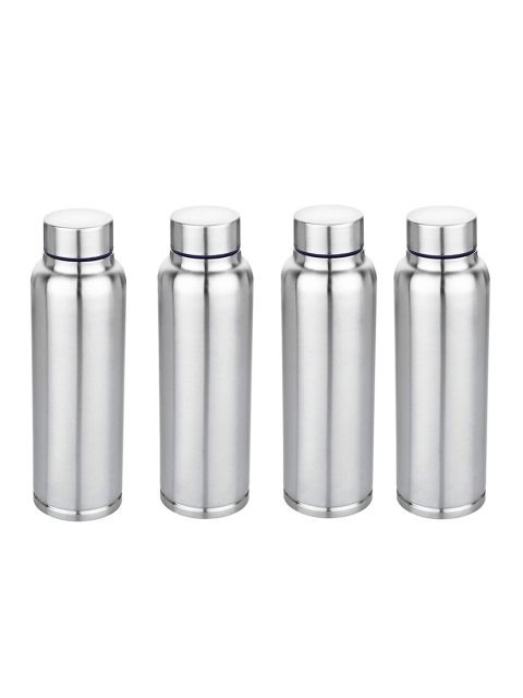 

smart serve Set Of 4 Silver-Toned Solid Stainless Steel Water Bottles