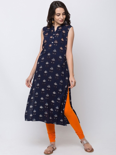 

Ethnicity Women Blue Printed Straight Kurta