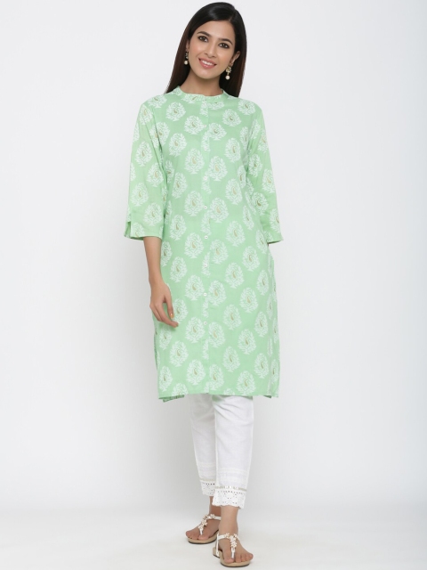 

Juniper Women Sea Green & Off-White Printed Straight Kurta