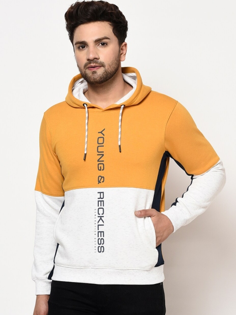 

Octave Men Yellow & White Colourblocked Hooded Sweatshirt