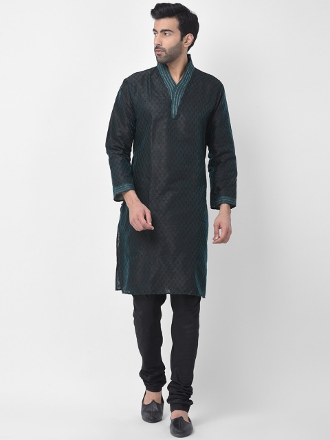 

SG RAJASAHAB Men Green & Black Woven Design Kurta with Churidar