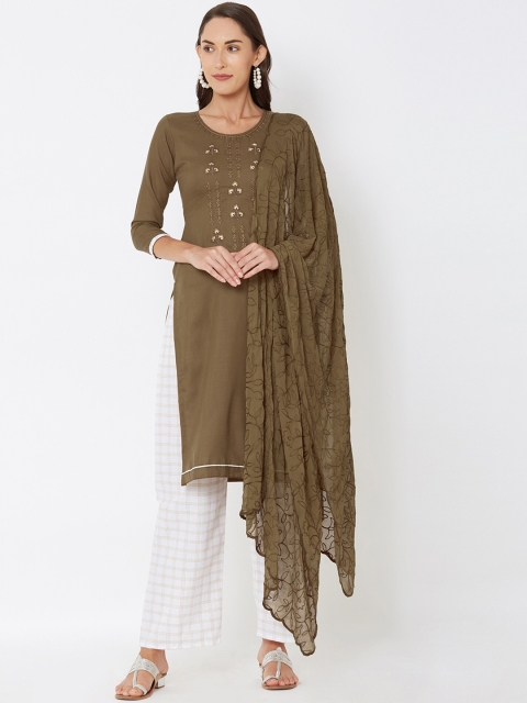 

Satrani Brown & White Pure Cotton Unstitched Dress Material